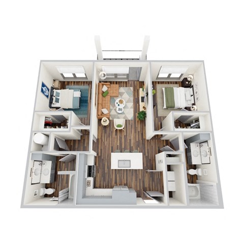 Floor plan for 2 beds, 2 baths, 1018 sqft